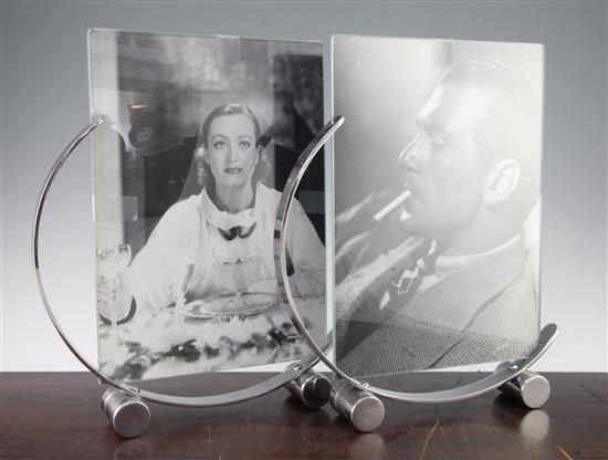 A pair of stylish Art Deco crescent shaped photograph frames, both 16in.